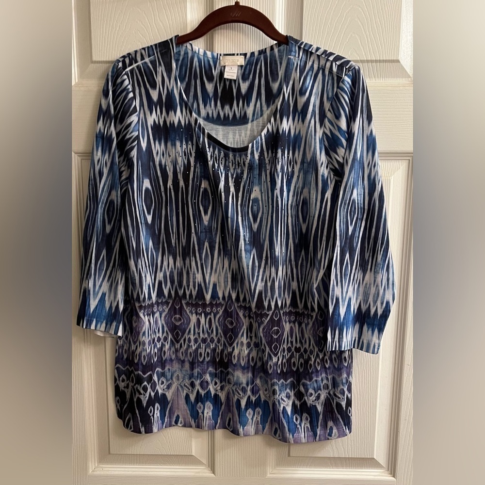 CHICO’S~ BLOUSE~BLUE~SILVER~1X
